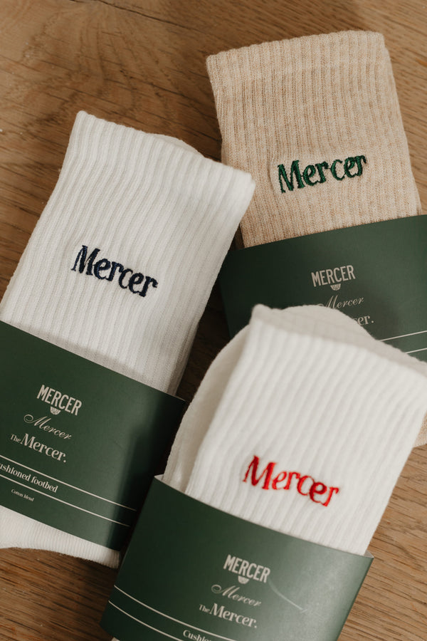 THE MERCER SOCKS WHITE BLUE